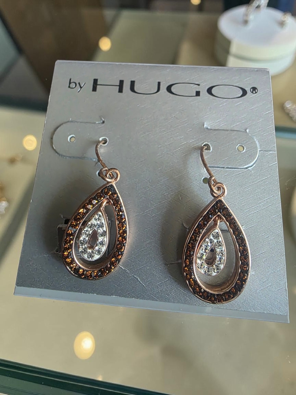 by HUGO Rose Gold Teardrop Crystal Earrings